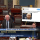 Imagen para el artículo titulado La nueva política: Bernie Sanders imprime un gigantesco tuit de Trump y se lo lleva al Senado